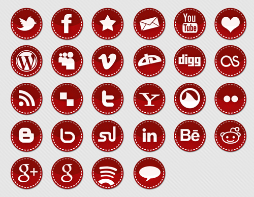 red sitched icon set